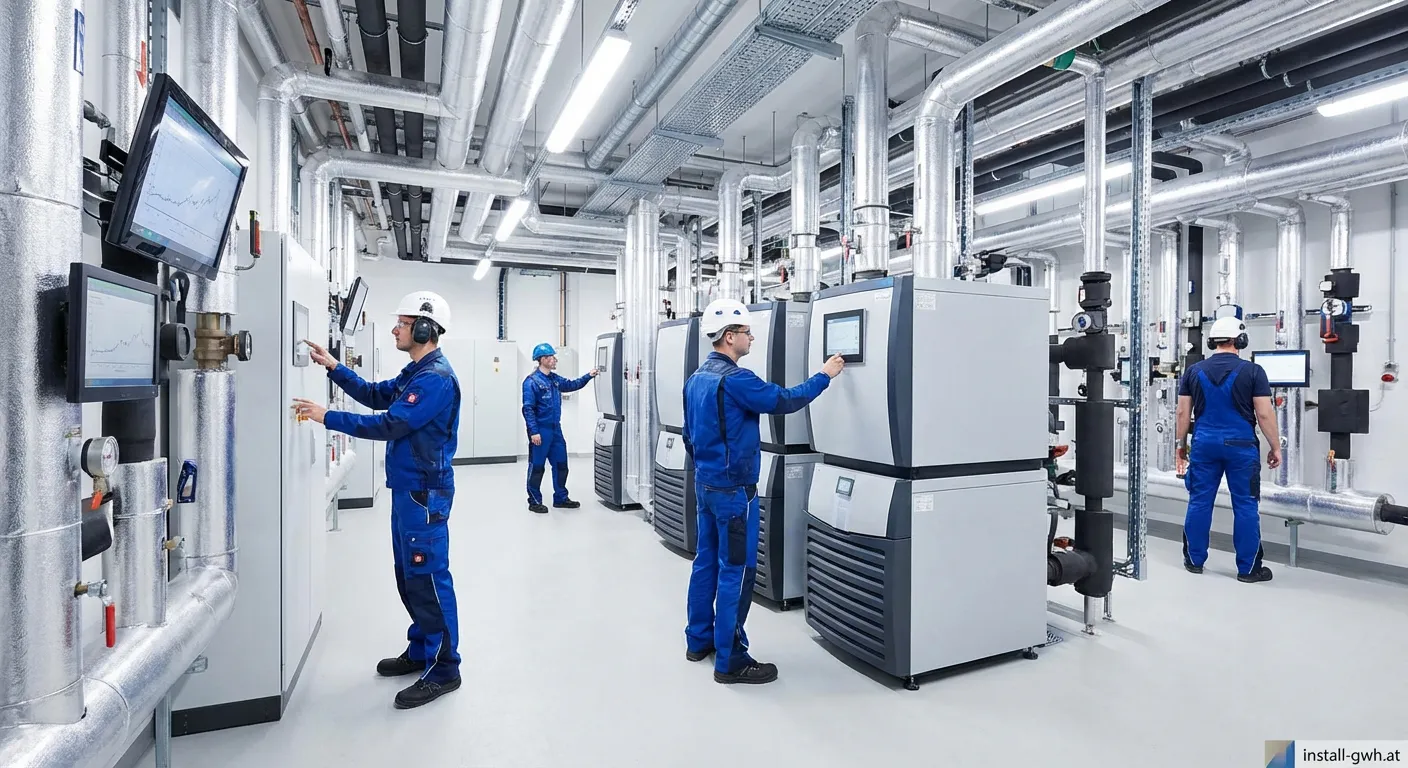 Techniker für BBU Haustechnik bei der Wartung einer modernen Heizungsanlage