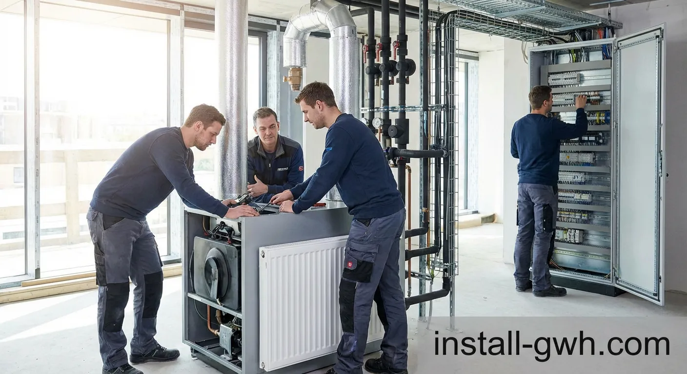 Techniker bei der Installation einer modernen Heizungsanlage