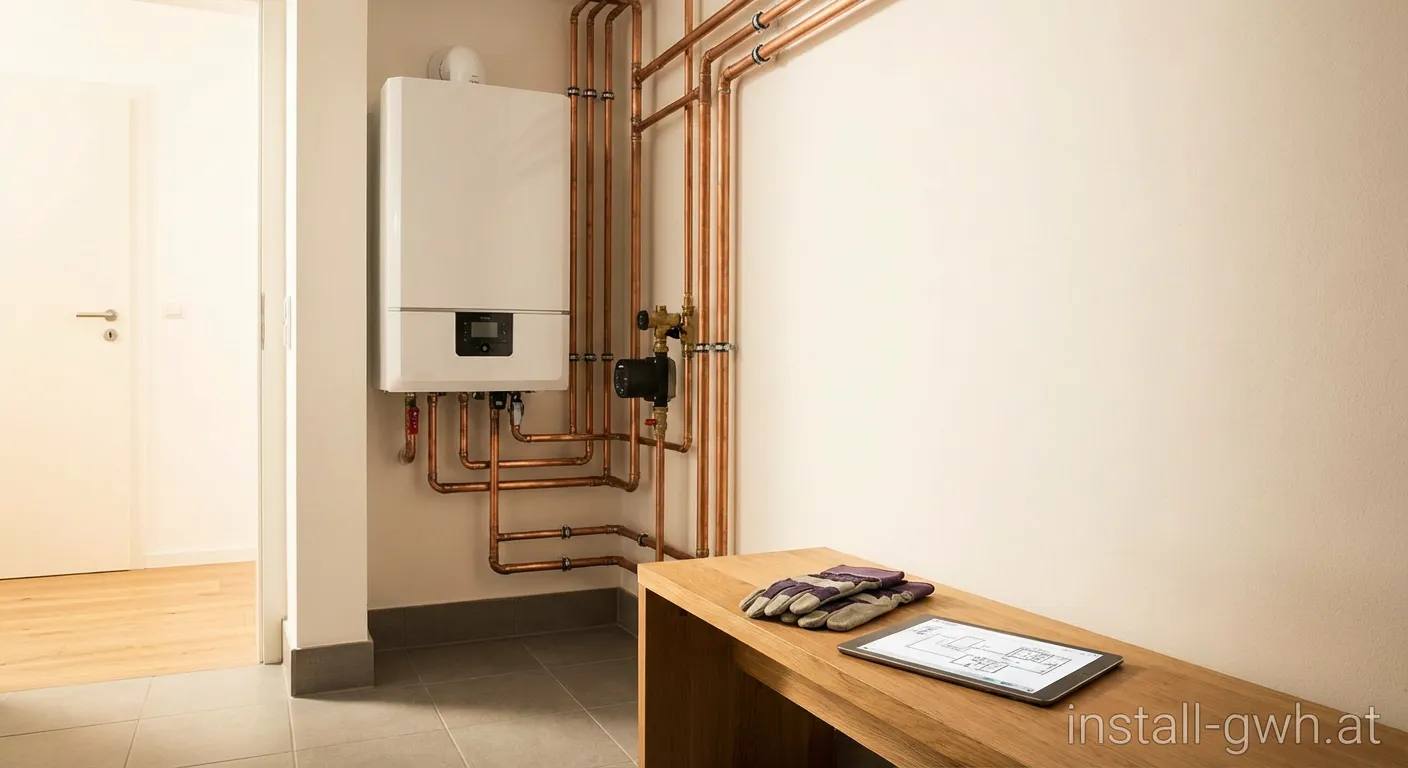 Monteur von Hanneken Haustechnik bei der Wartung einer modernen Heizungsanlage