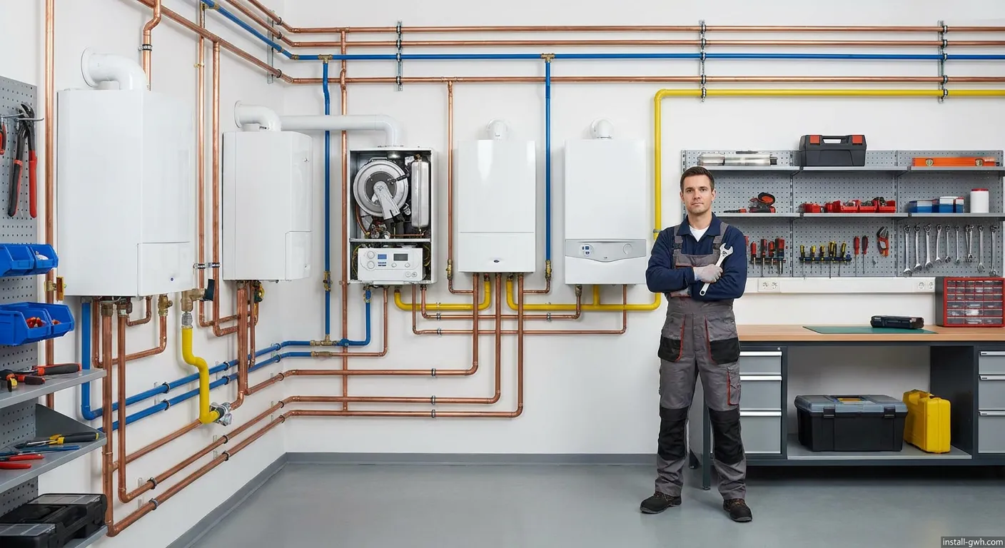 Heizung Gas Wasser Installateur bei professioneller Montagearbeit