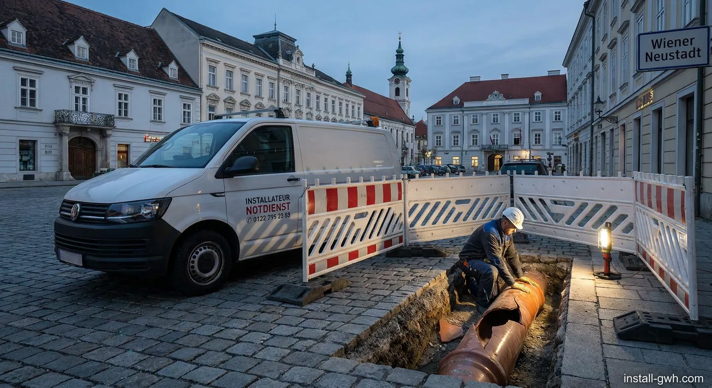 Installateur repariert defektes Kanalrohr in Wiener Neustadt
