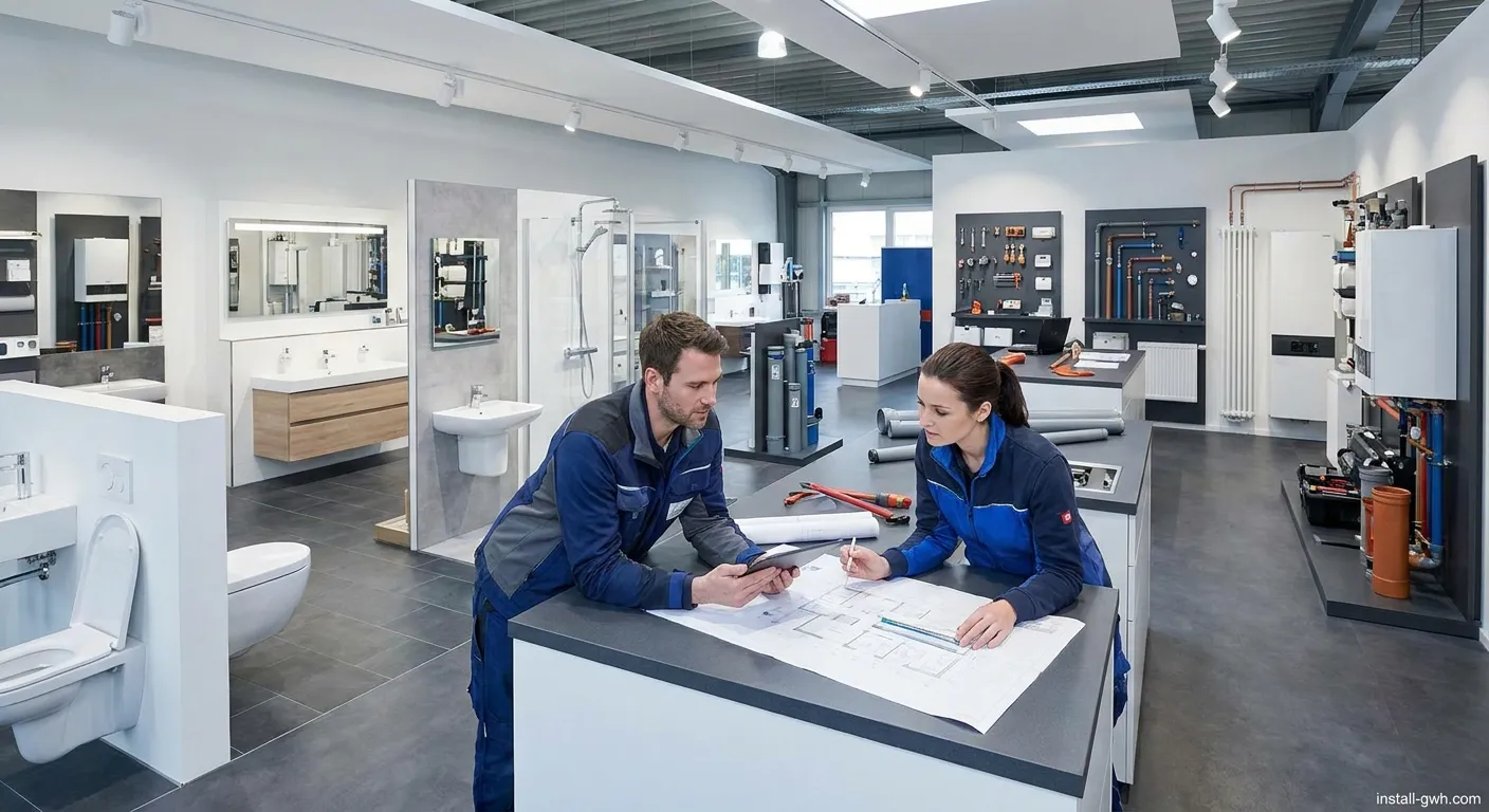 Installateurzentrum Regal mit Sanitärprodukten