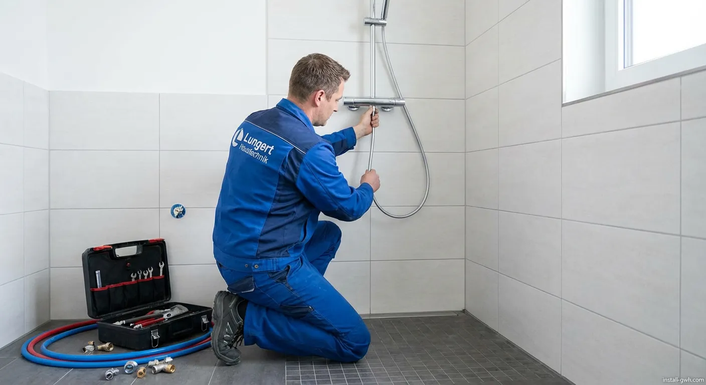 Lungert Haustechniker bei der Installation einer Heizungsanlage