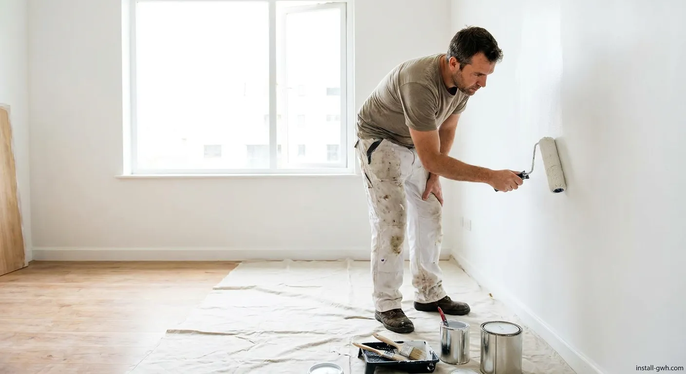 Maler streicht Wand in Privatwohnung