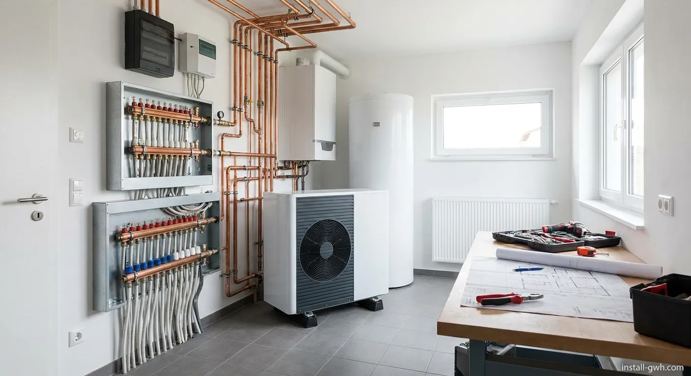 Schaffner Haustechniker installiert moderne Heizungsanlage