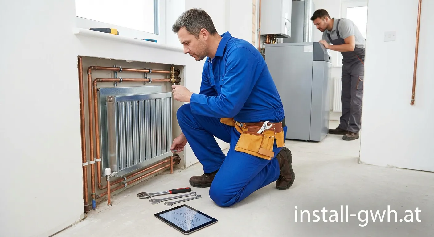 Monteur von Yade Haustechnik bei der Wartung einer modernen Heizungsanlage